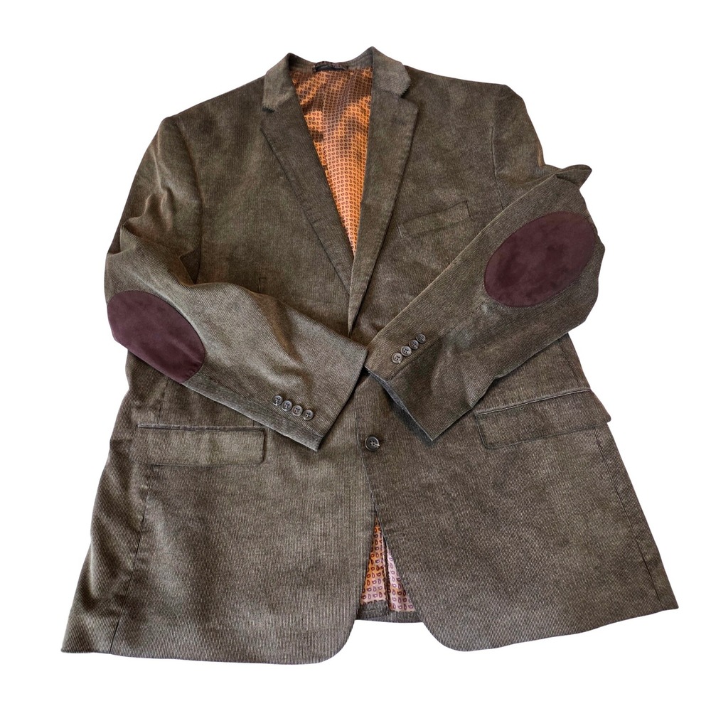 Chaps Mens 50R Corduroy Blazer Olive Brown Elbow Patch Sport Coat Cotton RLauren